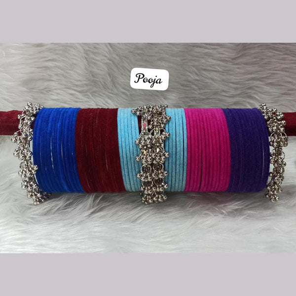 Pooja Bangles Silver Plated Velvet Bangles Set