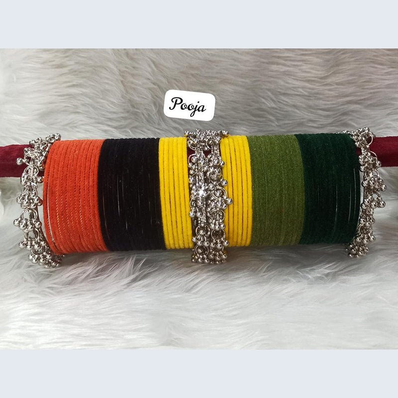 Pooja Bangles Silver Plated Velvet Bangles Set