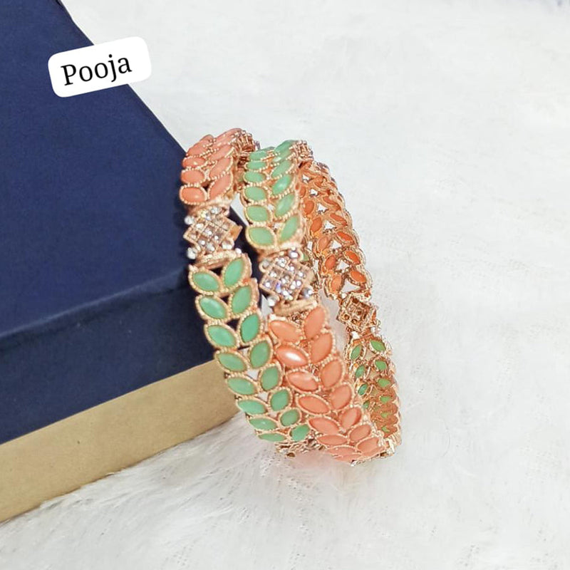 Pooja Bangles Rose Gold Plated Pota Stone Bangles Set