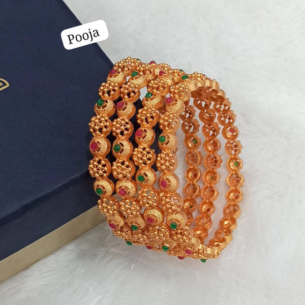 Pooja Bangles Rose Gold Plated Pota Stone Bangles Set