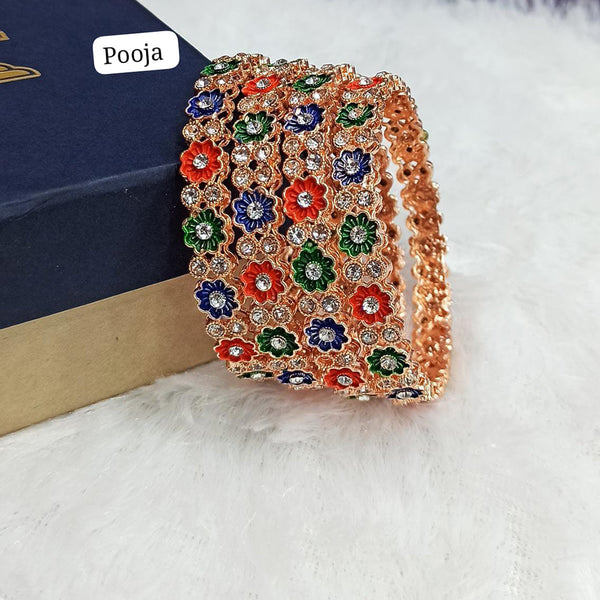 Pooja Bangles Rose Gold Plated Meenakari Bangles Set