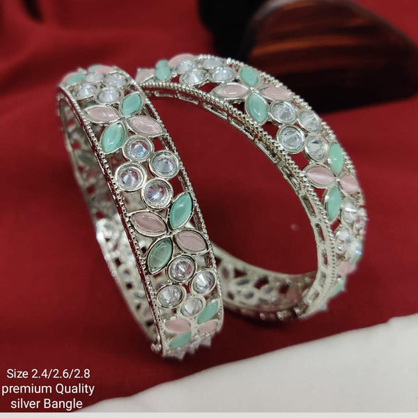 Pooja Bangles Silver Plated Crystal Stone Bangles Set