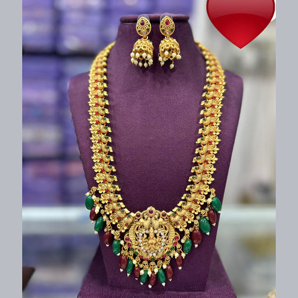Pooja Bangles Gold Plated Temple Long Necklace Set