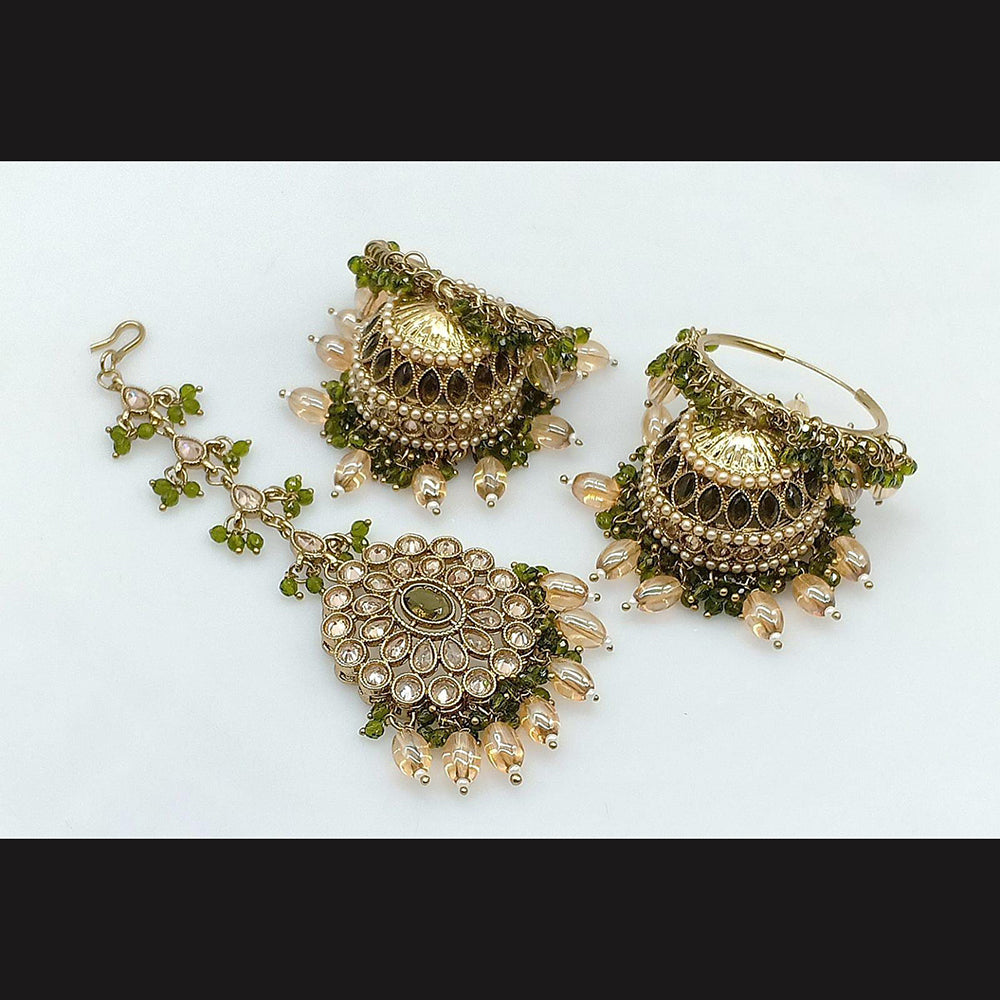 Pooja Bangles Gold Plated Jhumki Earrings With Maangtikka-10743116