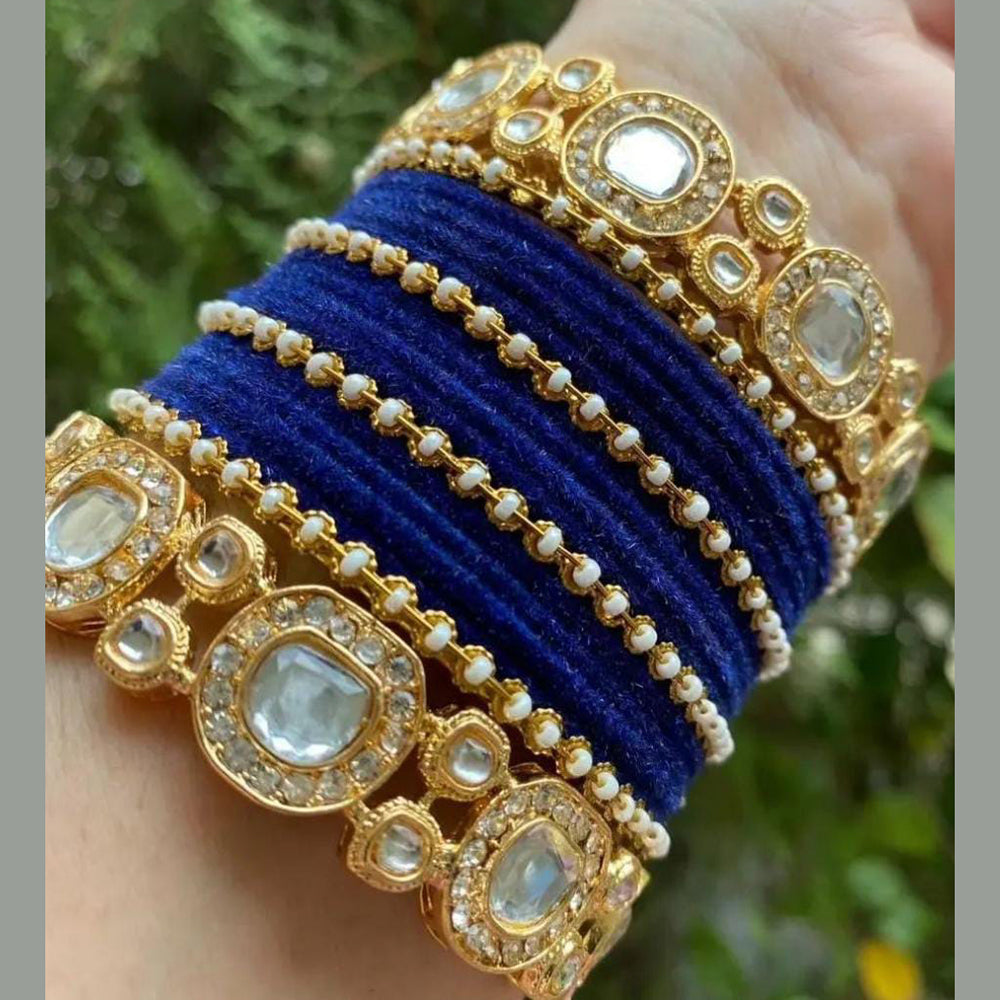 Pooja Bangles Gold Plated Kundan and Velvet Bangles Set