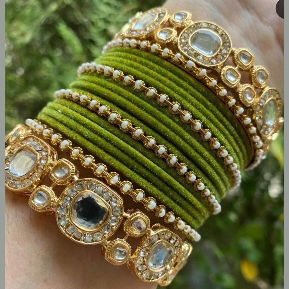 Pooja Bangles Gold Plated Kundan and Velvet Bangles Set