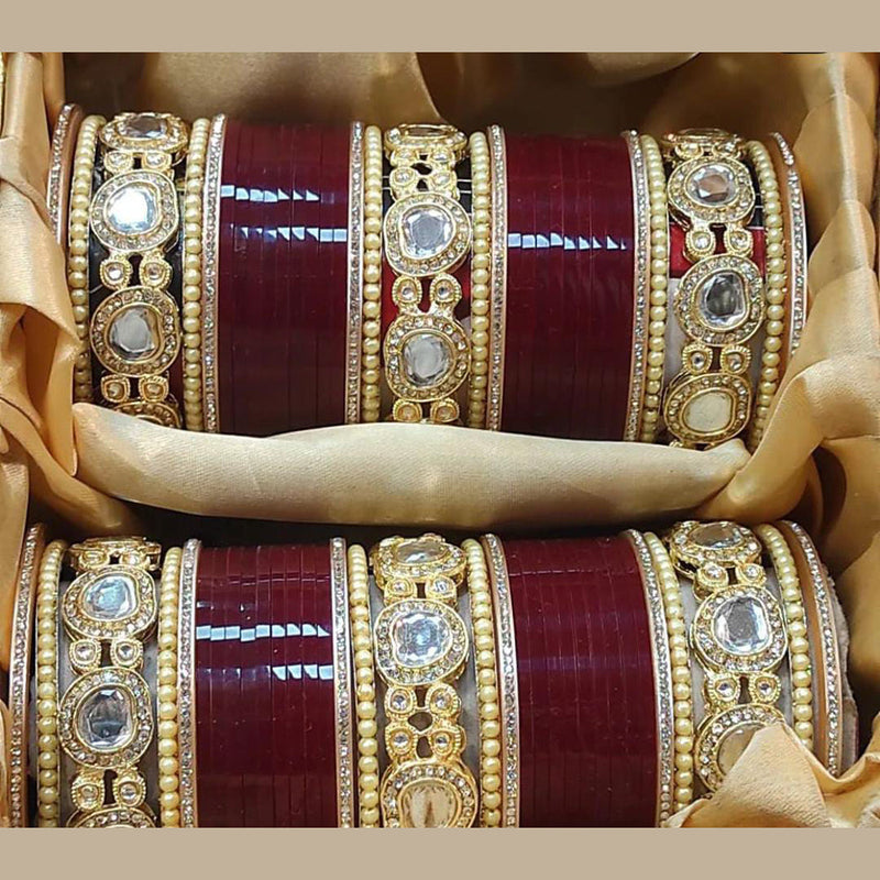 Pooja Bangles Gold Plated Crystal Stone Acrylic Bangles Set