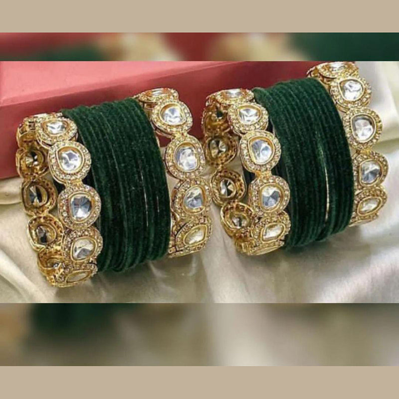 Pooja Bangles Gold Plated Crystal Stone Velvet Bangles Set