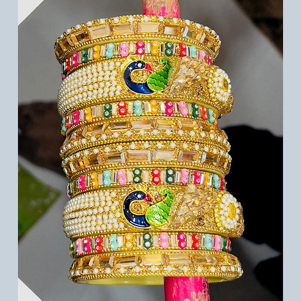 Pooja Bangles Gold Plated Meenakari And Crystal Bangles Set