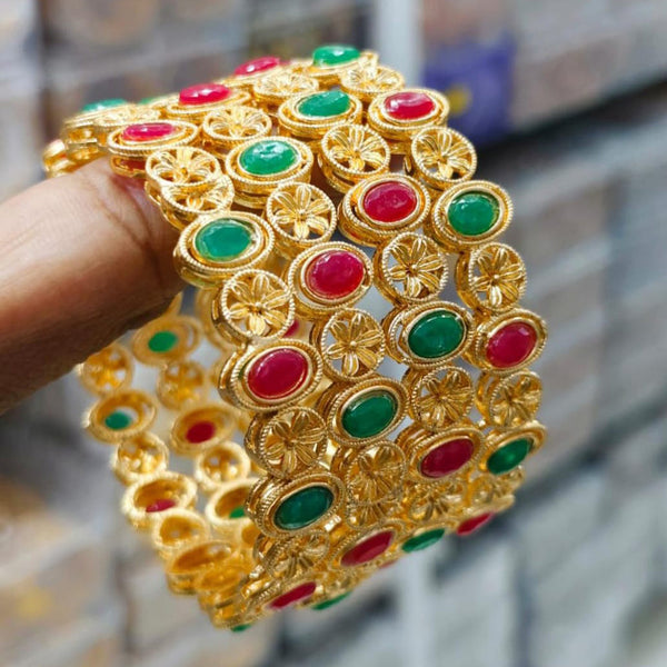 Pooja Bangles Gold Plated Pota Stone Bangles Set