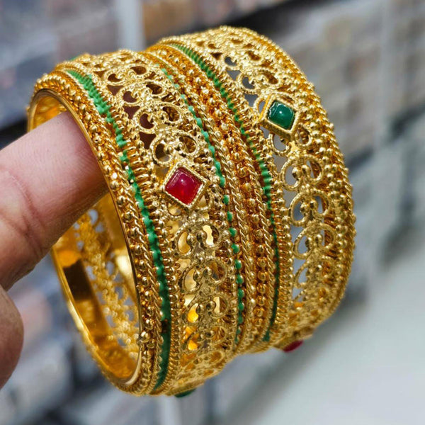 Pooja Bangles Gold Plated Pota Stone Bangles Set