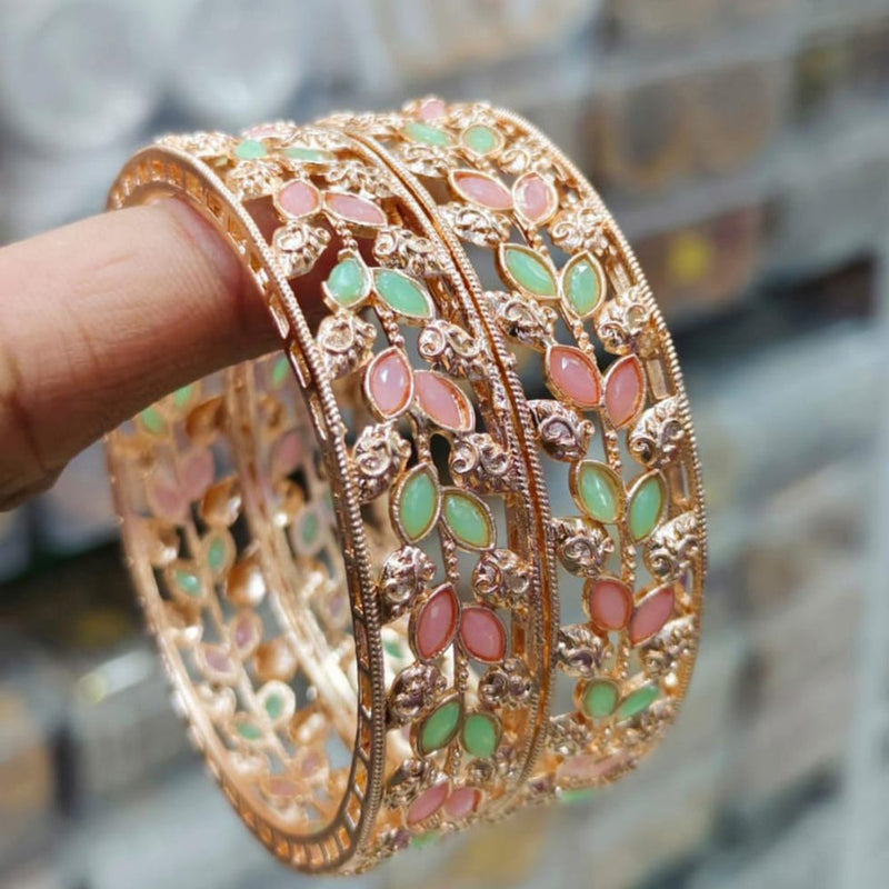 Pooja Bangles Rose Gold Plated Pota Stone Bangles Set