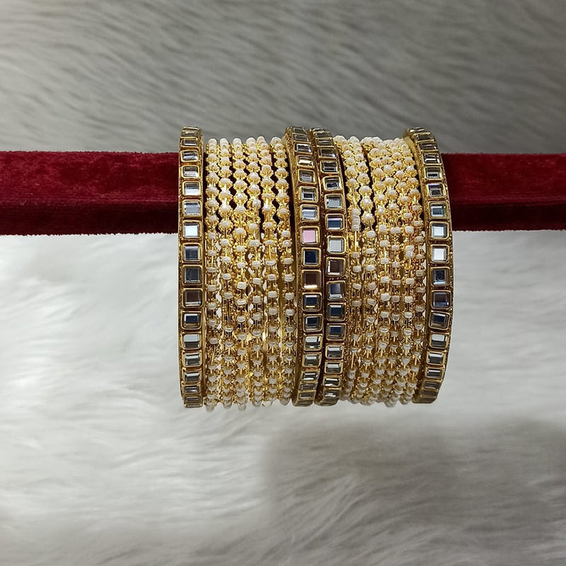 Pooja Bangles Gold  Plated Pearl And Mirror  Bangle Set