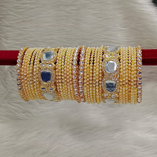 Pooja Bangles Gold  Plated Pearl And Kundan Bangle Set