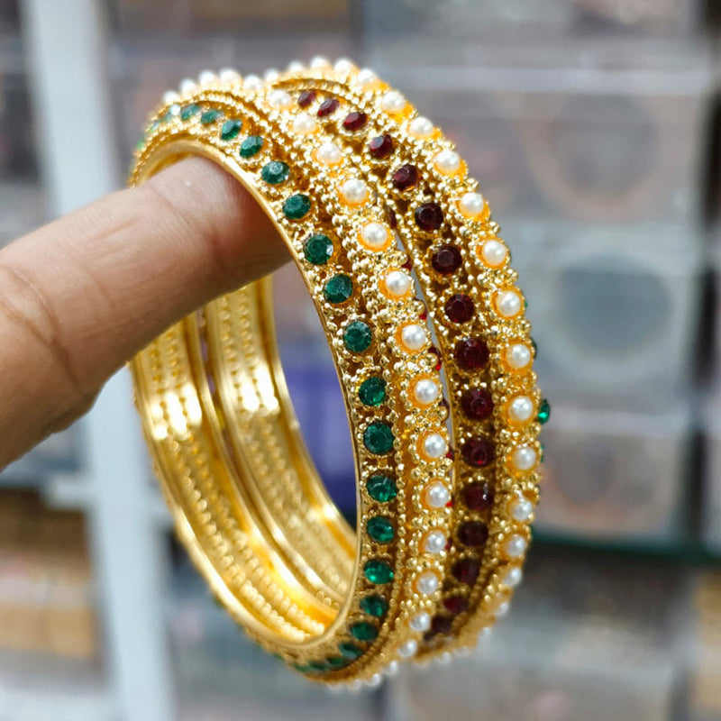 Pooja Bangles Gold Plated Austrian And Pearl Bangles Set