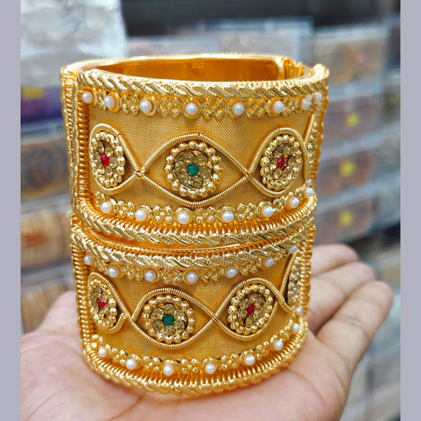 Pooja Bangles Pota Stone Gold Plated Openable Bangles Set