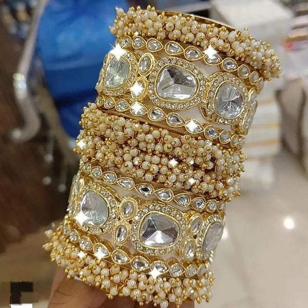 Pooja Bangles Gold Plated Crystal Stone And Pearl Bangles Set