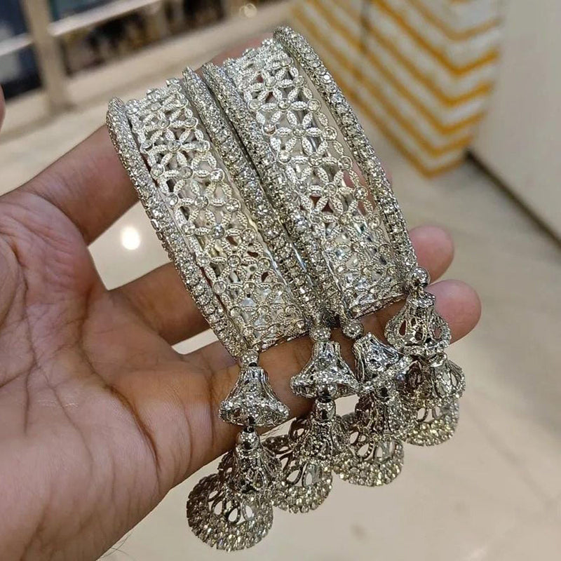 Pooja Bangles Silver Plated Austrian Stone Bangles Set