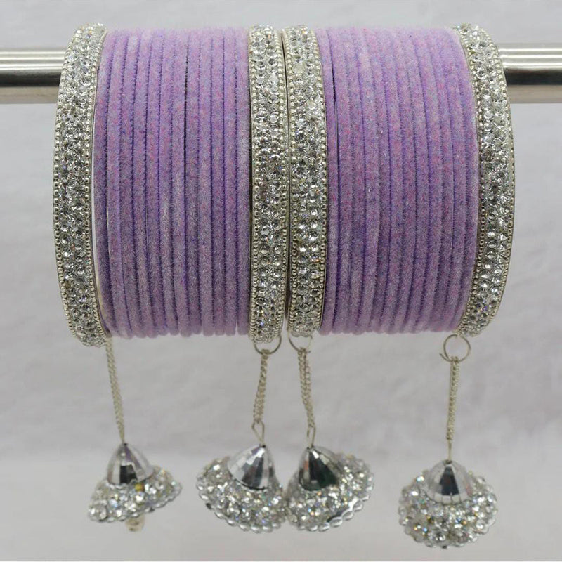 Pooja Bangles Silver Plated Austrian Stone And Velvet Bangles Set