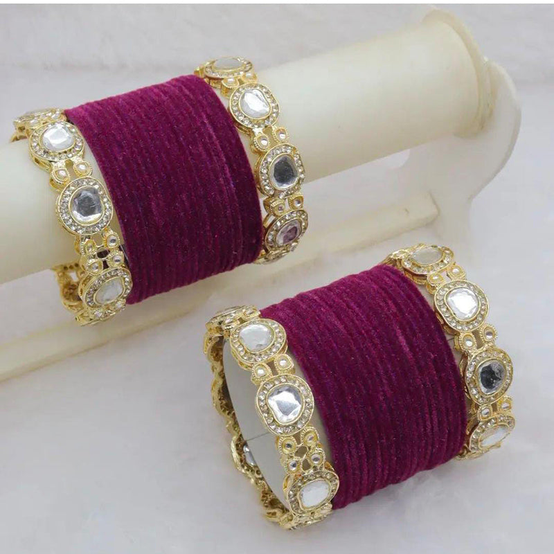 Pooja Bangles Gold Plated Austrian Stone And Velvet Bangles Set