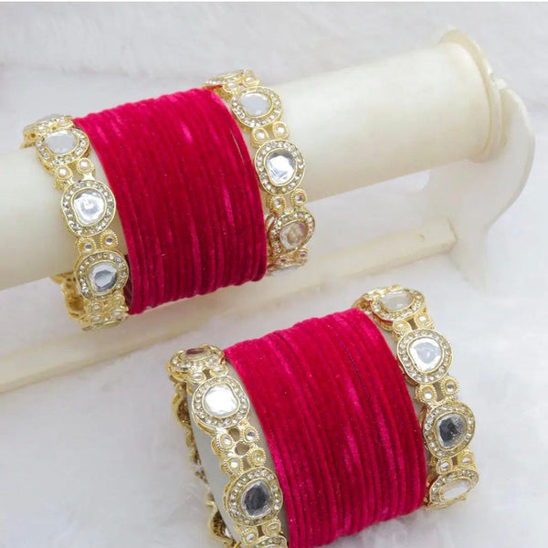 Pooja Bangles Gold Plated Austrian Stone And Velvet Bangles Set