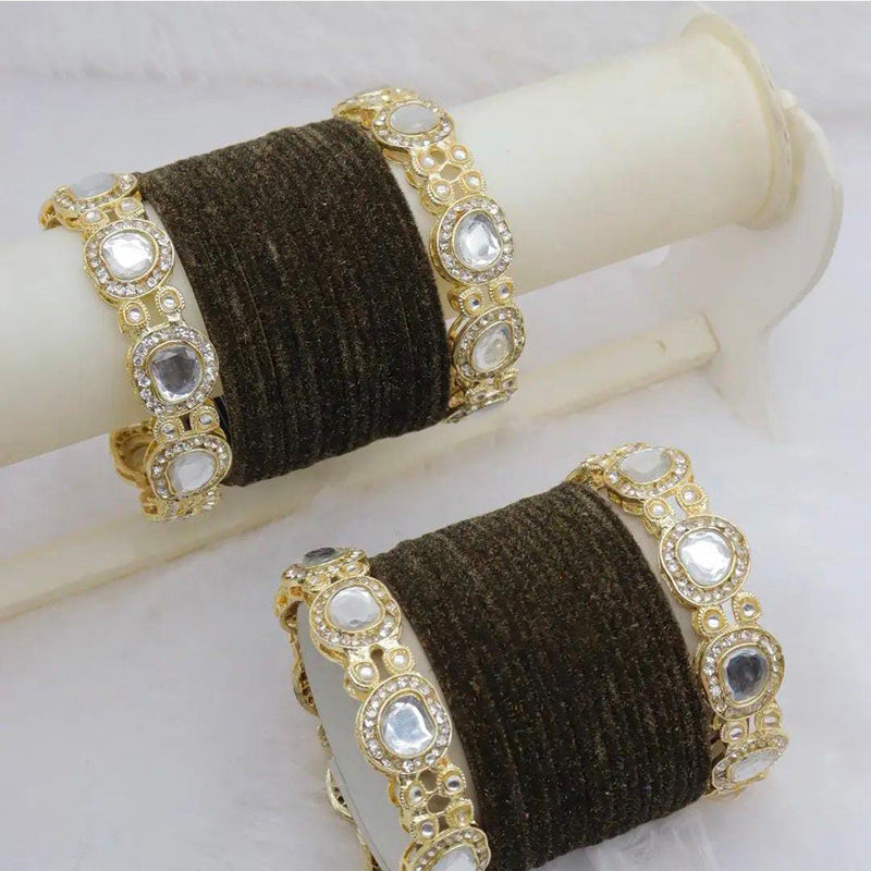 Pooja Bangles Gold Plated Austrian Stone And Velvet Bangles Set