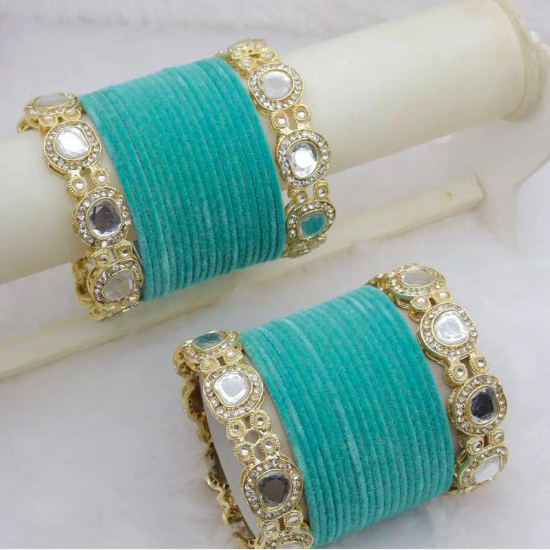 Pooja Bangles Gold Plated Austrian Stone And Velvet Bangles Set