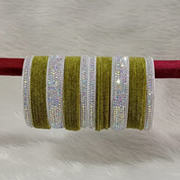 Pooja Bangles Sliver Plated Austrian Stone And Velvet Bangles Set