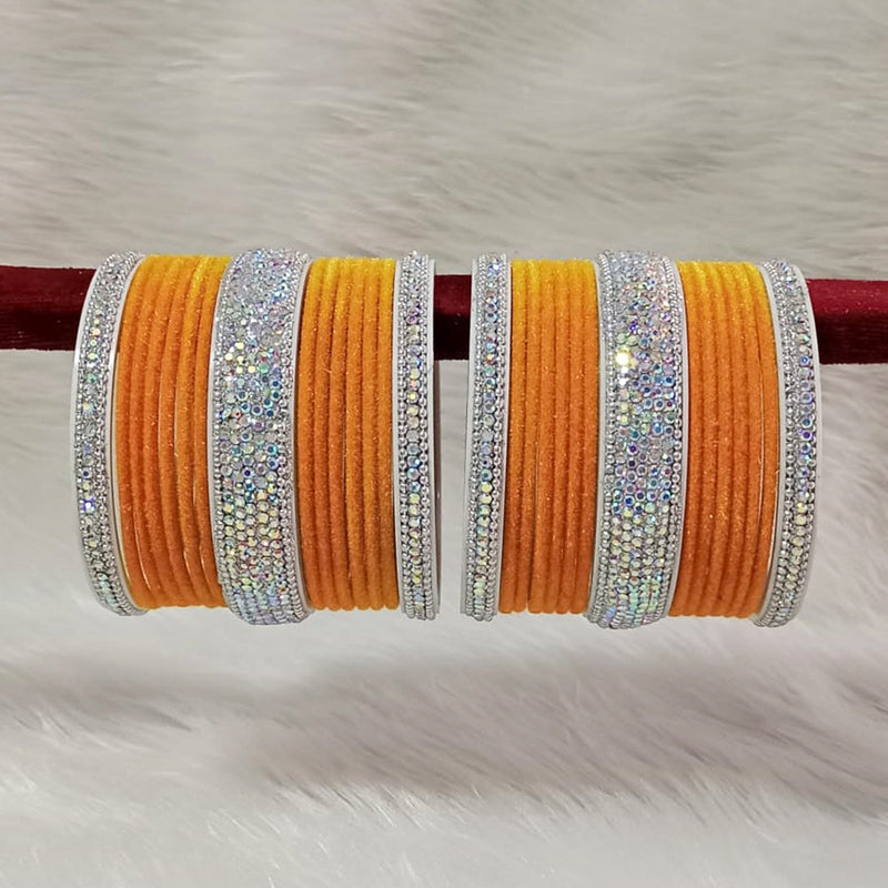 Pooja Bangles Sliver Plated Austrian Stone And Velvet Bangles Set