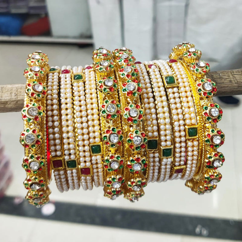 Pooja Bangles Austrian Stone And Pearl Bangles Set