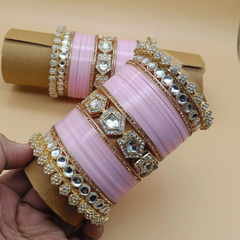 Pooja Bangles Gold Plated Austrian Stone Acrylic Bangles Set