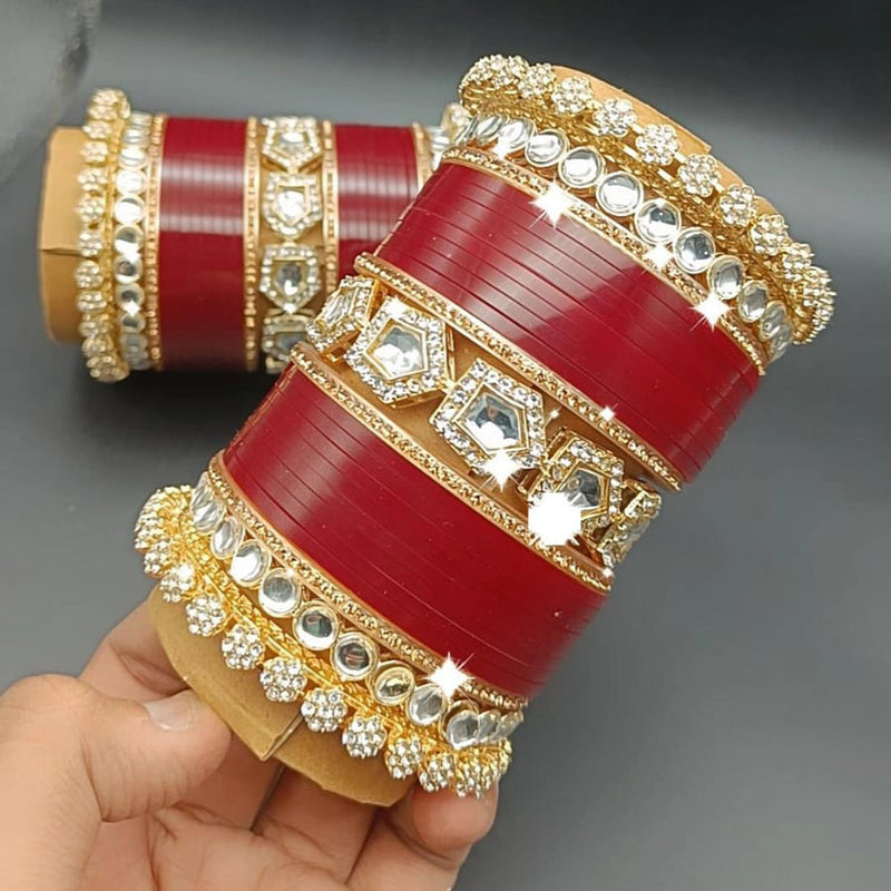 Pooja Bangles Gold Plated Austrian Stone Acrylic Bangles Set