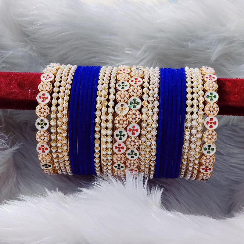 Pooja Bangles Meenakari And Pearl Velvet Bangles Set