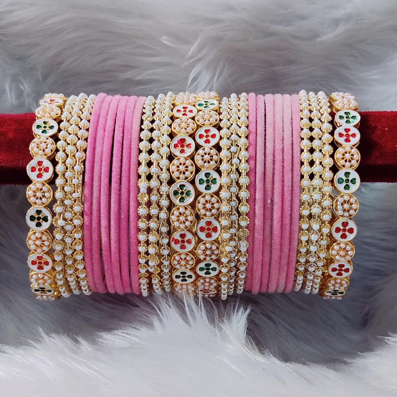 Pooja Bangles Meenakari And Pearl Velvet Bangles Set