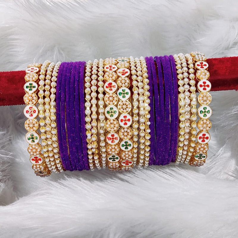 Pooja Bangles Meenakari And Pearl Velvet Bangles Set