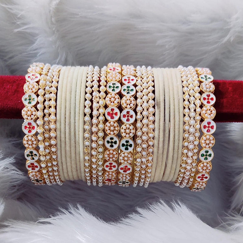 Pooja Bangles Meenakari And Pearl Velvet Bangles Set