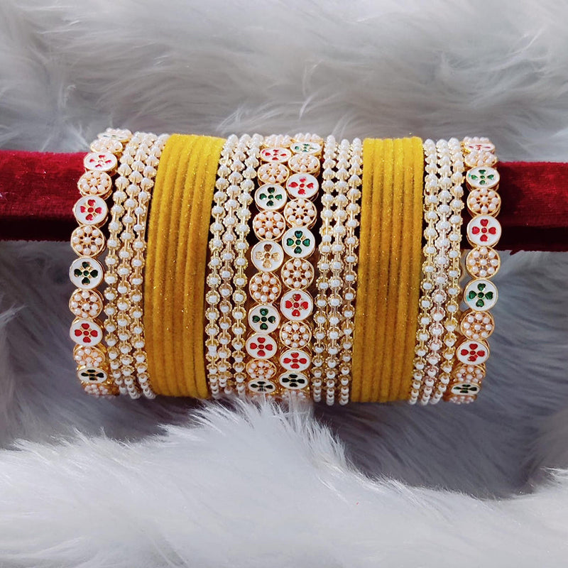 Pooja Bangles Meenakari And Pearl Velvet Bangles Set