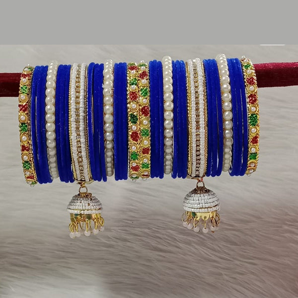 Pooja Bangles Gold Plated Austrian Stone And Velvet Bangles Set