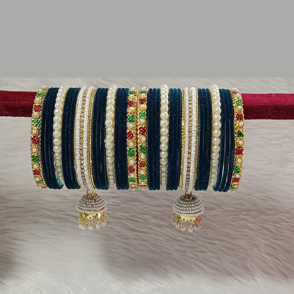 Pooja Bangles Gold Plated Austrian Stone And Velvet Bangles Set