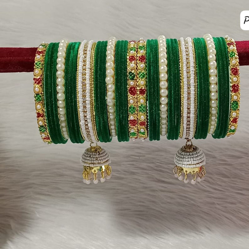 Pooja Bangles Gold Plated Austrian Stone And Velvet Bangles Set