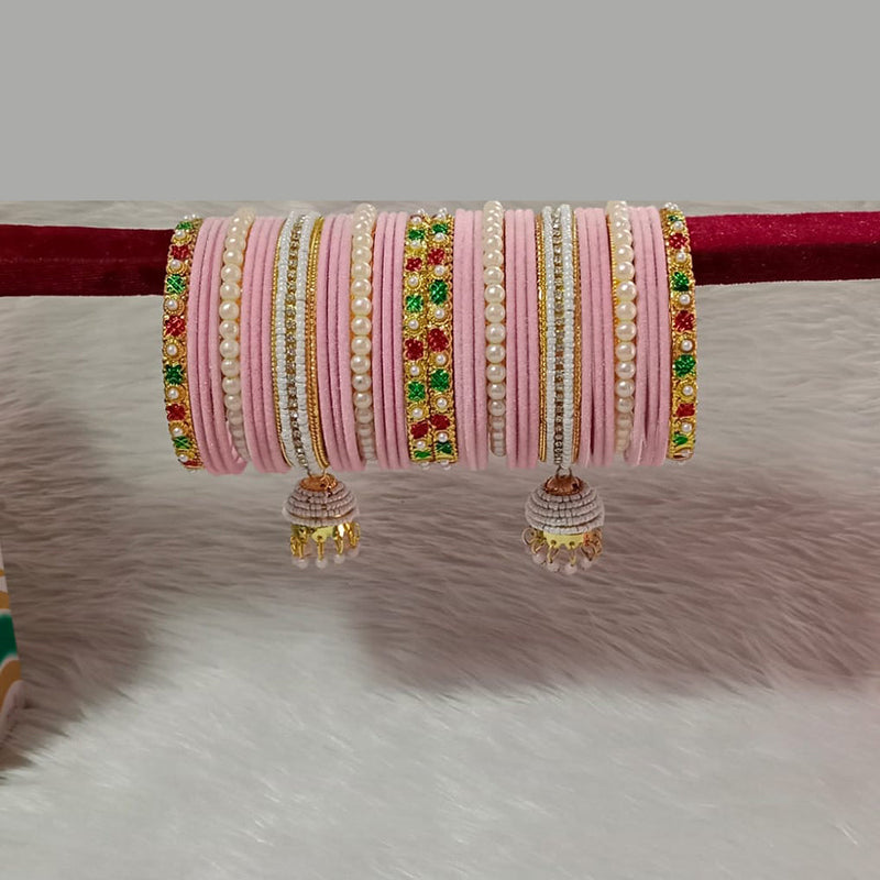 Pooja Bangles Gold Plated Austrian Stone And Velvet Bangles Set