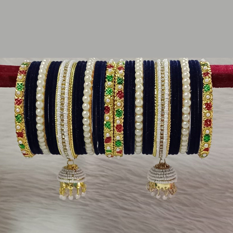 Pooja Bangles Gold Plated Austrian Stone And Velvet Bangles Set