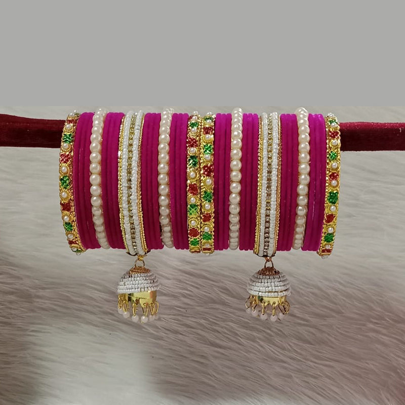 Pooja Bangles Gold Plated Austrian Stone And Velvet Bangles Set