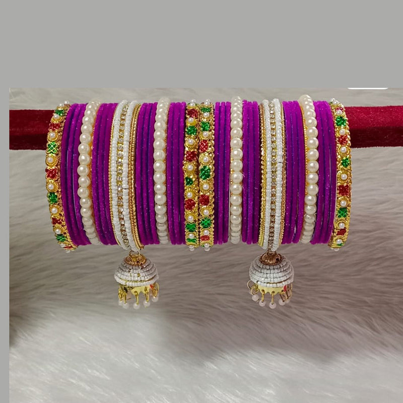 Pooja Bangles Gold Plated Austrian Stone And Velvet Bangles Set