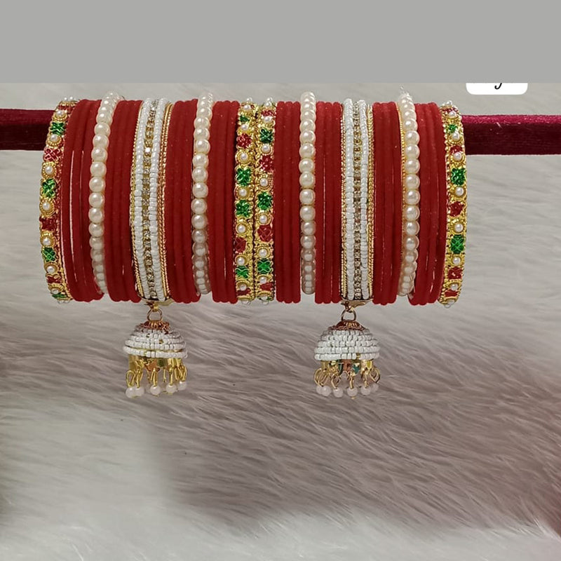 Pooja Bangles Gold Plated Austrian Stone And Velvet Bangles Set