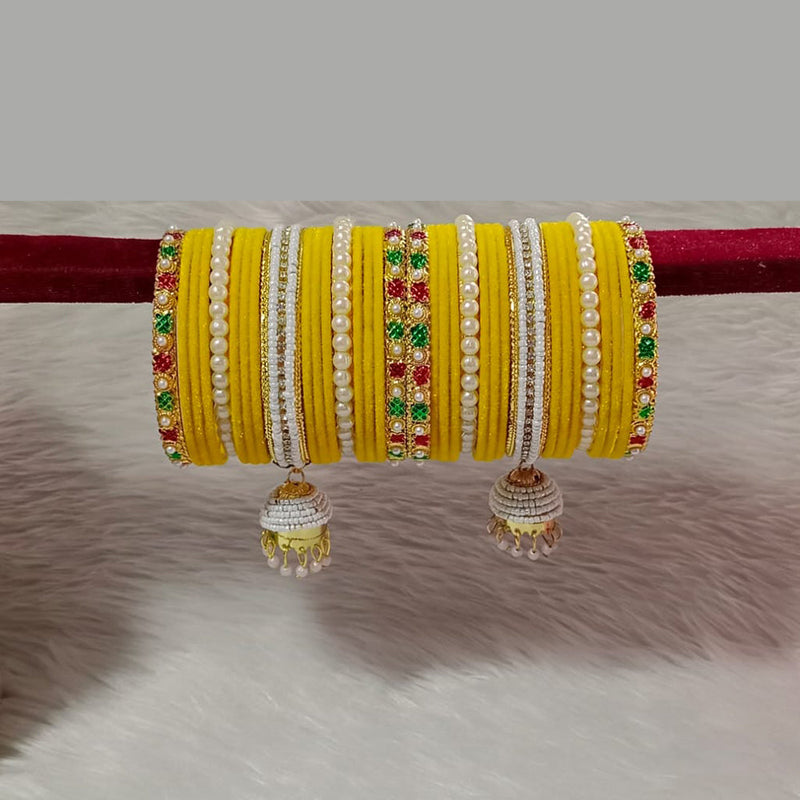 Pooja Bangles Gold Plated Austrian Stone And Velvet Bangles Set