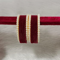 Pooja Bangles Velvet And Pearl Bangle Set