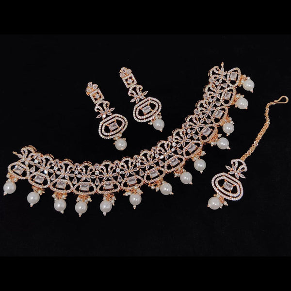 Hira Collections Rose Gold Plated AD Necklace Set