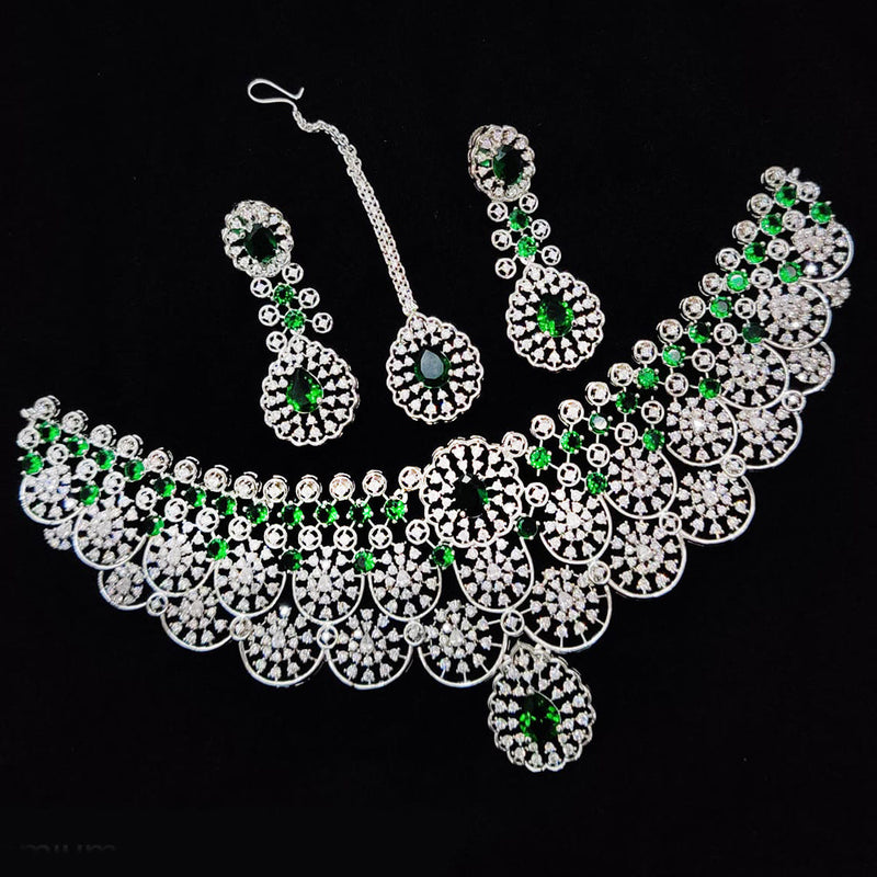 Hira Collections Silver Plated AD Necklace Set