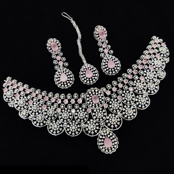 Hira Collections Silver Plated AD Necklace Set